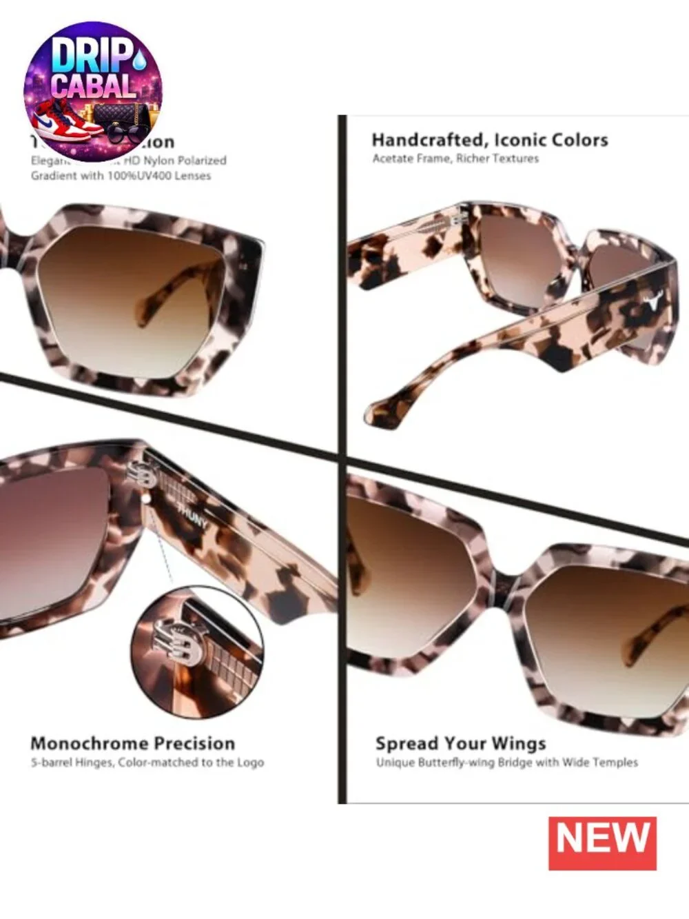 Oversized Polarized Sunglasses Women UV400 Acetate Frame Retro Square Shades